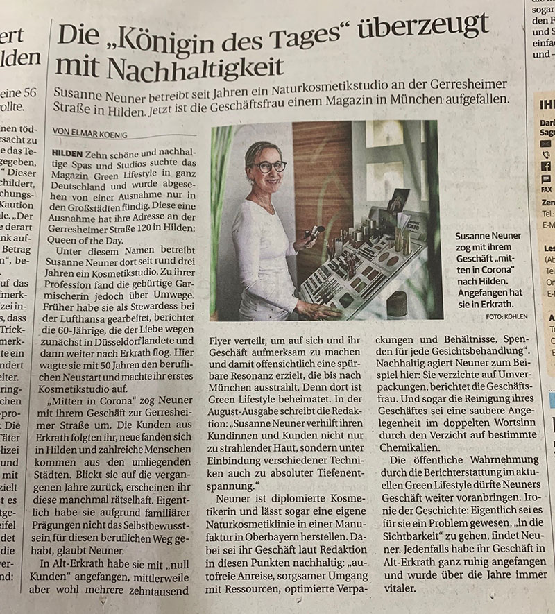 Presseartikel: Die Königin des Tages überzeugt mit Nachhaltigkeit (Quelle: Rheinische Post)